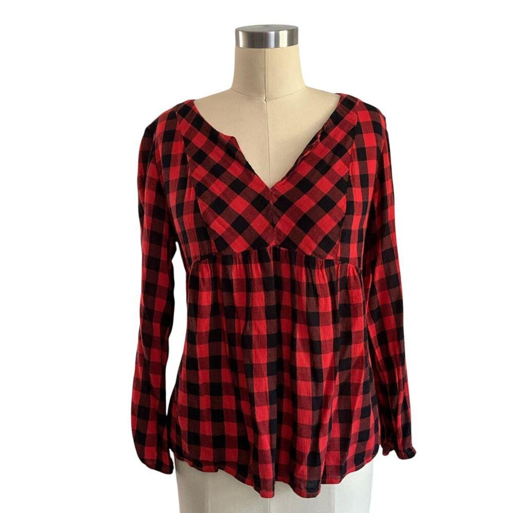 Old Navy Red and Black Checked Blouse: Y2K, Modern